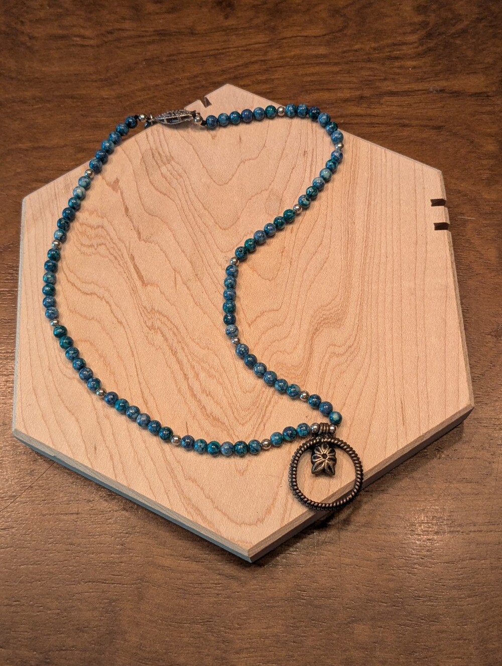 Judie Ingram Blue Green Gemstone Beaded Pendant Necklace